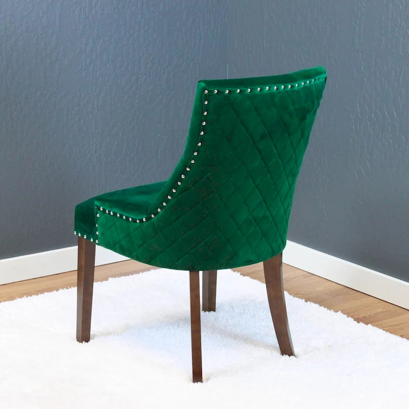 Sedie da pranzo in velluto trapuntato con gambe in legno - Set da 2