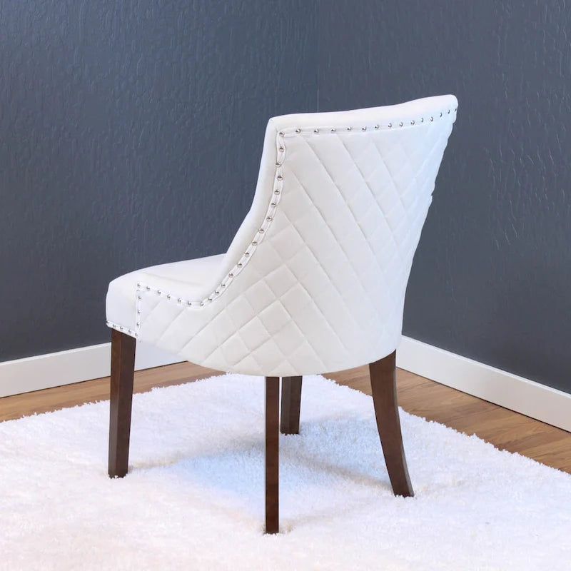 Sedie da pranzo in velluto trapuntato con gambe in legno - Set da 2
