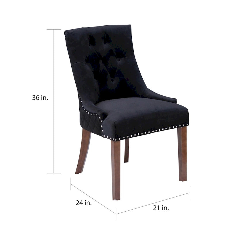 Sedie da pranzo in velluto trapuntato con gambe in legno - Set da 2