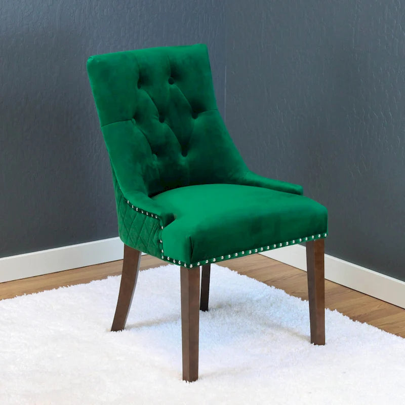 Sedie da pranzo in velluto trapuntato con gambe in legno - Set da 2