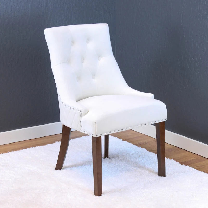 Sedie da pranzo in velluto trapuntato con gambe in legno - Set da 2