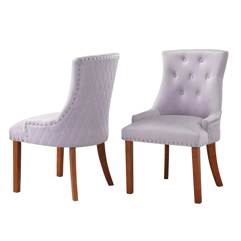 Sedie da pranzo in velluto trapuntato con gambe in legno - Set da 2