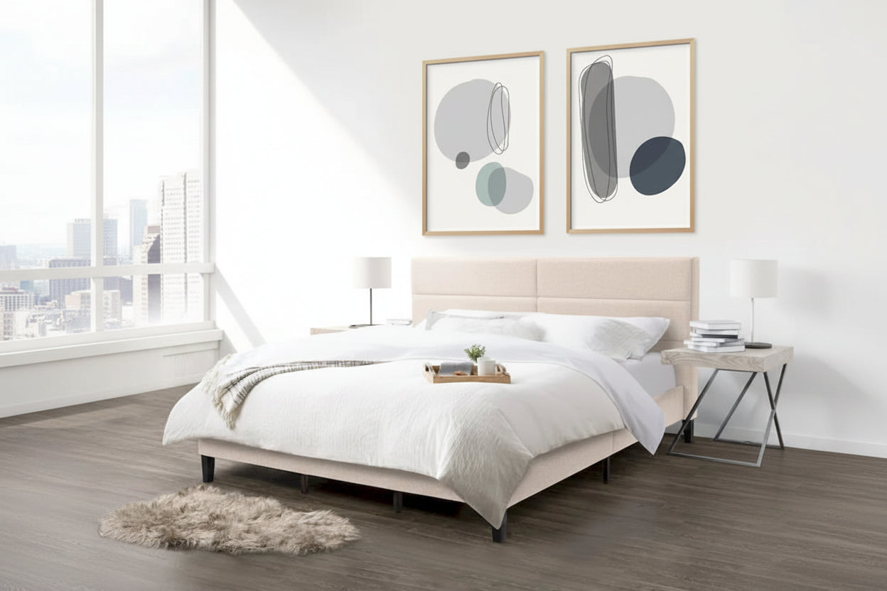 CorLiving Bellevue Dark Grey Upholstered Panel Bed, King