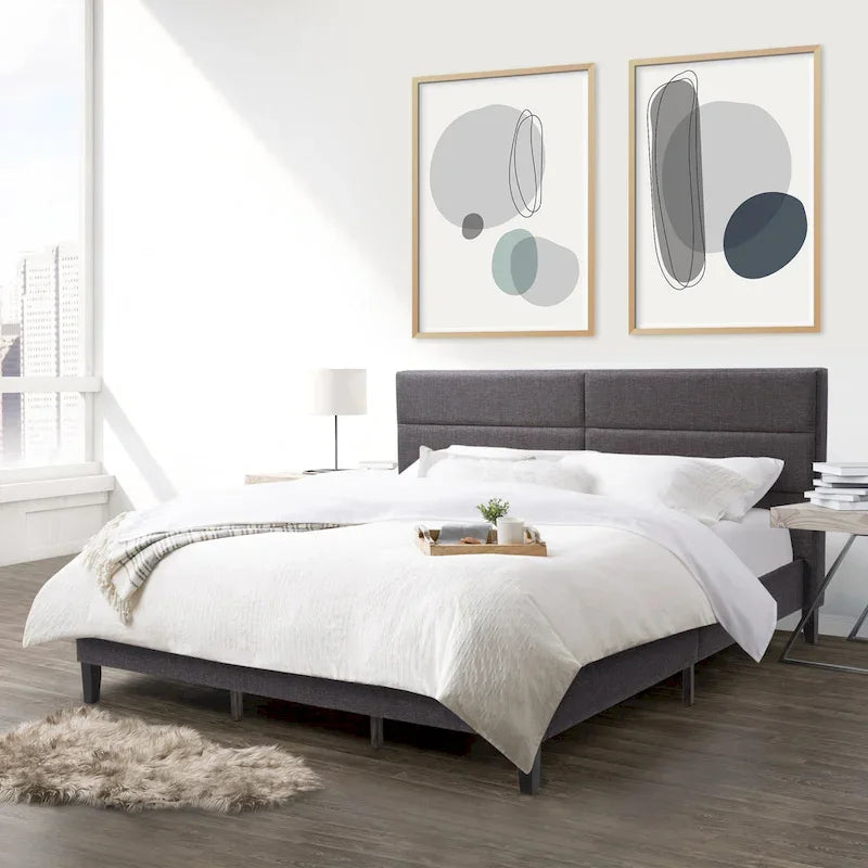 Letto imbottito con pannello grigio scuro - King Size