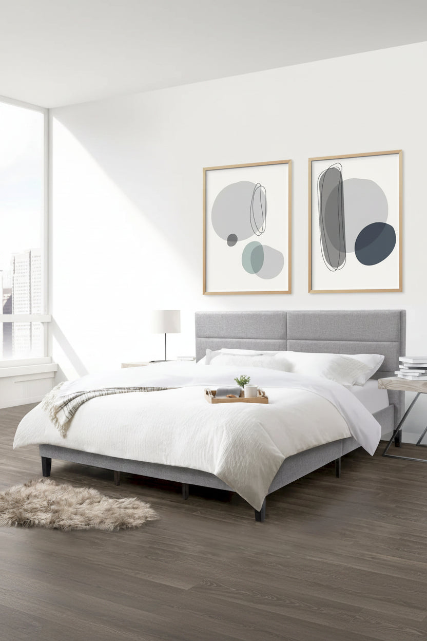 Letto imbottito con pannello grigio scuro - King Size