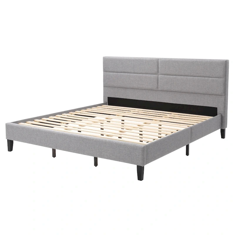 Letto imbottito con pannello grigio scuro - King Size