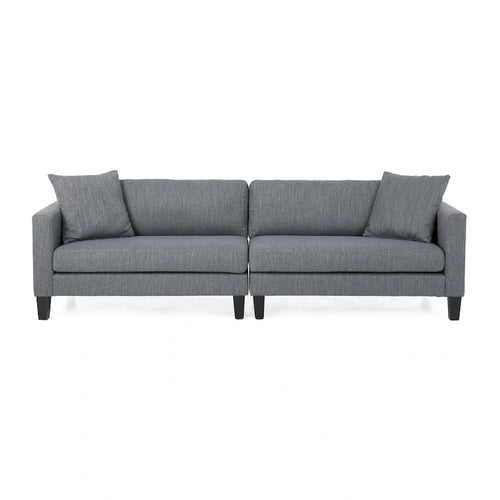 Nowoczesna 4-osobowa sofa z tkaniny z poduszkami dekoracyjnymi i drewnianymi nóżkami – szer. 101 cali