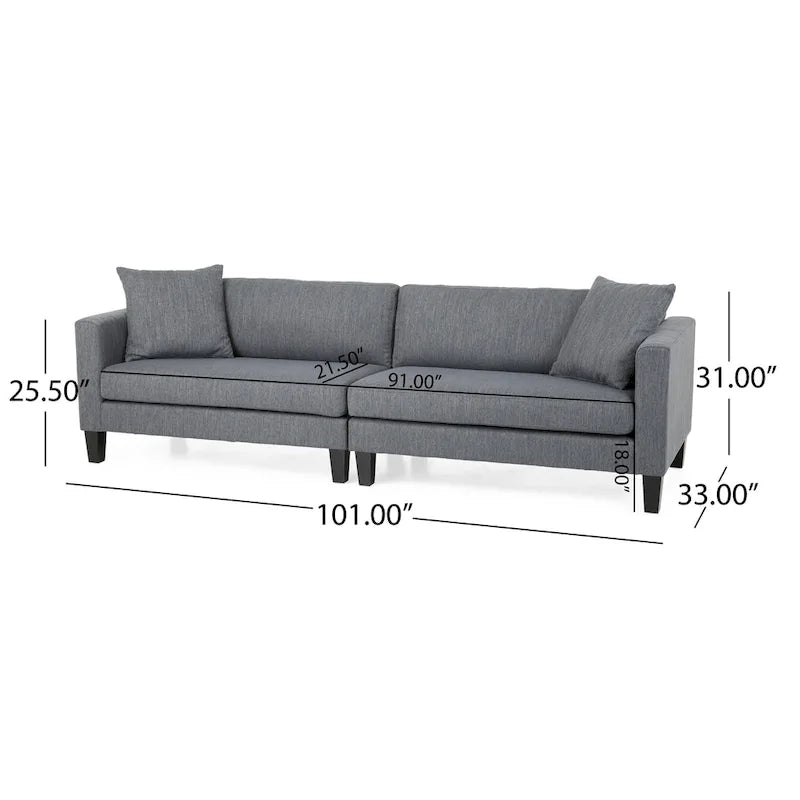 Divano a 4 posti in tessuto contemporaneo con cuscini decorativi e gambe in legno - 101W