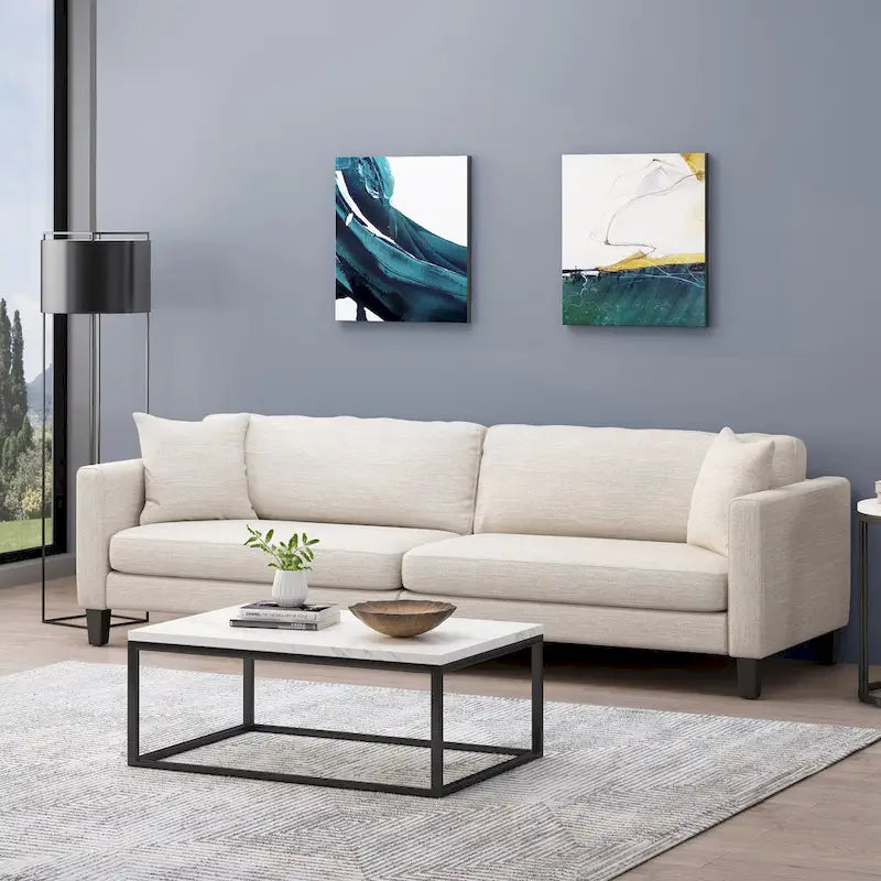 Divano a 4 posti in tessuto contemporaneo con cuscini decorativi e gambe in legno - 101W