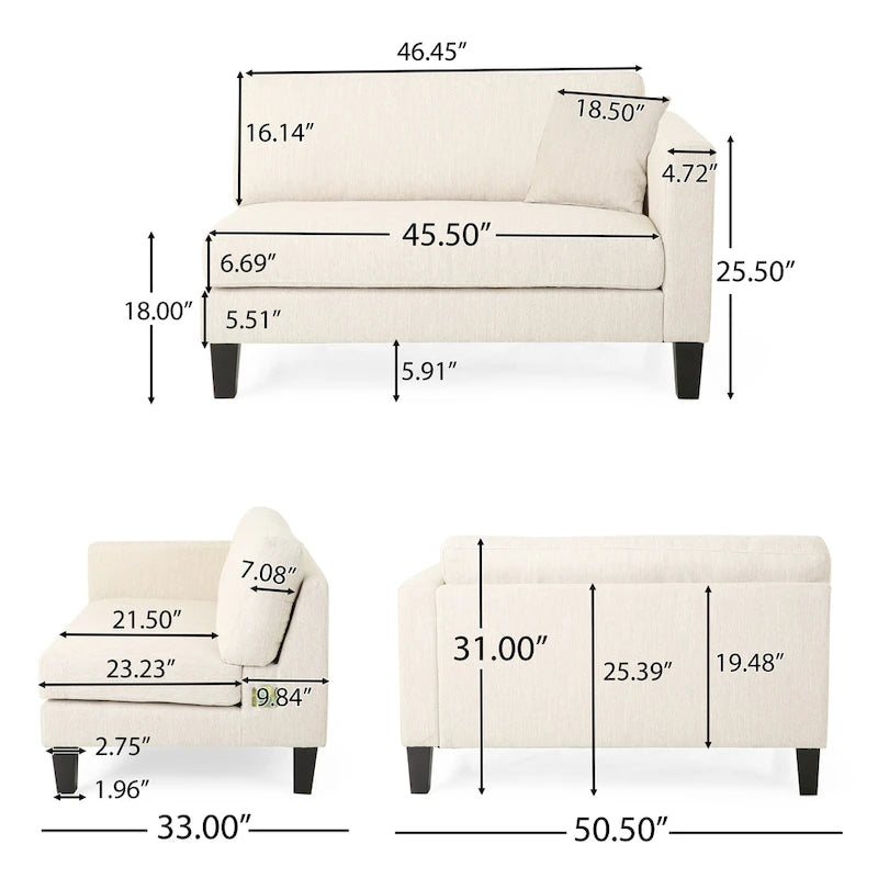 Divano a 4 posti in tessuto contemporaneo con cuscini decorativi e gambe in legno - 101W