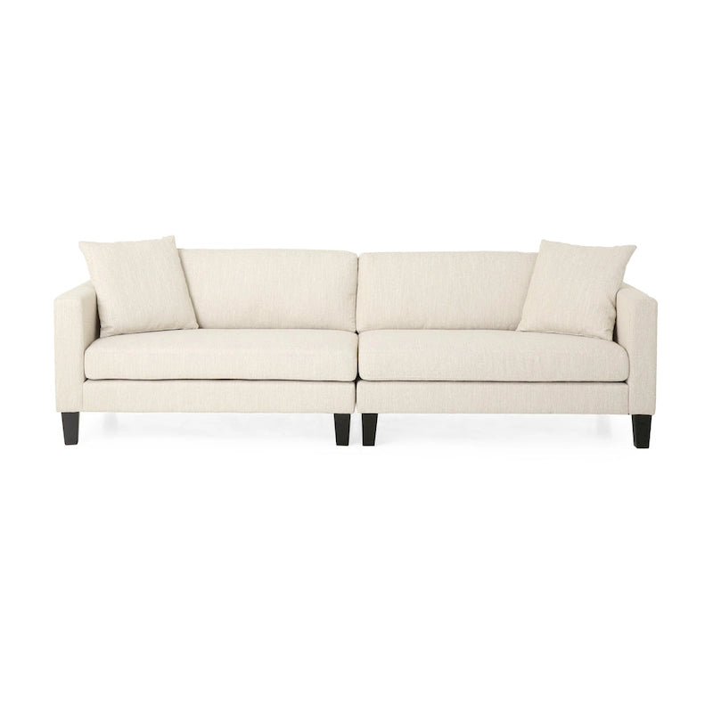 Divano a 4 posti in tessuto contemporaneo con cuscini decorativi e gambe in legno - 101W