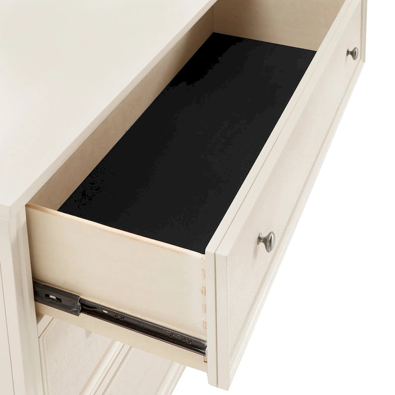 Comodino Bianco con Cassetti Rivestiti in Lino Beige - 3 Cassetti