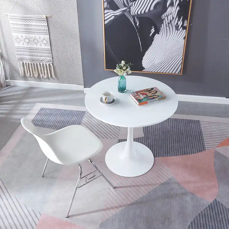 Tavolo da pranzo "White Tulip" da 31,5 pollici in stile scandinavo per 2-4 persone con piano rotondo in MDF, tavolino da caffè per il tempo libero