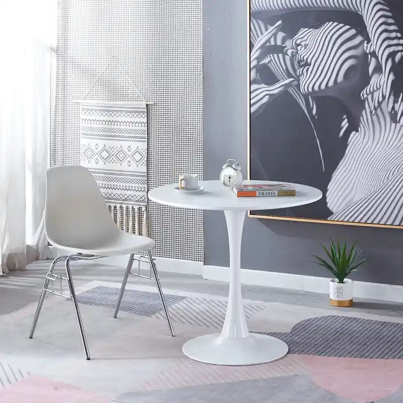 Tavolo da pranzo "White Tulip" da 31,5 pollici in stile scandinavo per 2-4 persone con piano rotondo in MDF, tavolino da caffè per il tempo libero