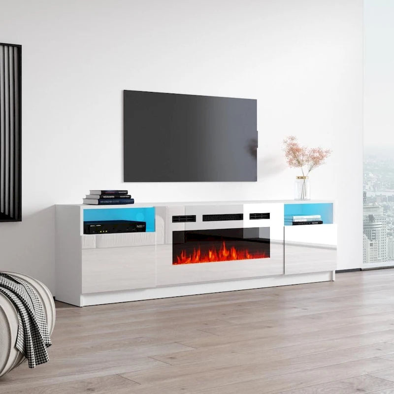 Mobile TV con caminetto elettrico con luci LED e telecomando - 78.7W