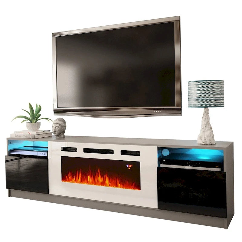 Mobile TV con caminetto elettrico con luci LED e telecomando - 78.7W
