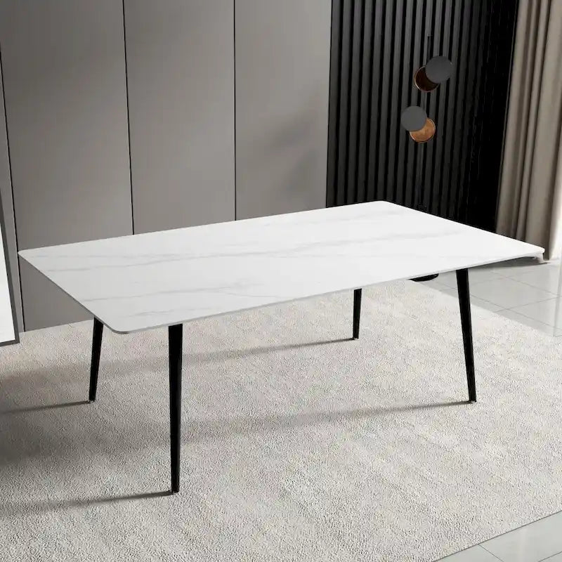 Tavolo da Pranzo Rettangolare con Piano in Pietra e Base in Acciaio al Carbonio - 70,8W