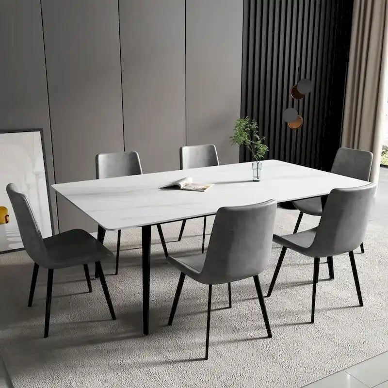 Tavolo da Pranzo Rettangolare con Piano in Pietra e Base in Acciaio al Carbonio - 70,8W