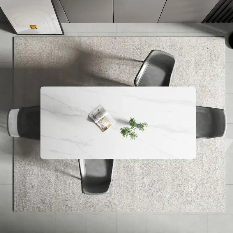 Tavolo da Pranzo Rettangolare con Piano in Pietra e Base in Acciaio al Carbonio - 70,8W