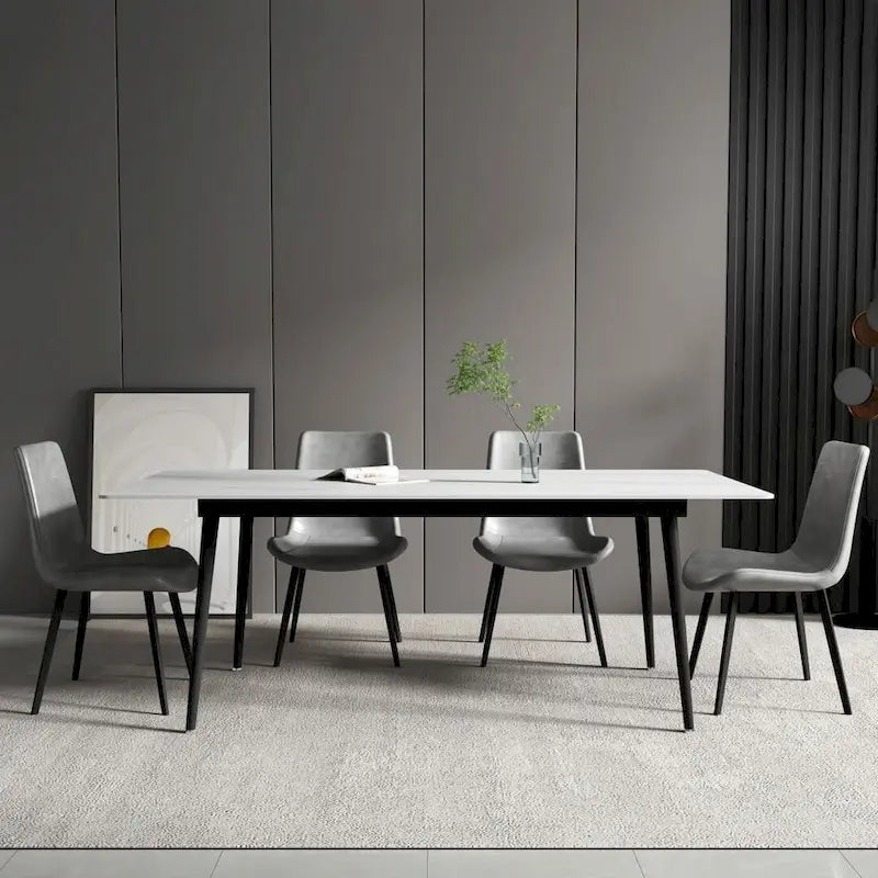 Tavolo da Pranzo Rettangolare con Piano in Pietra e Base in Acciaio al Carbonio - 70,8W