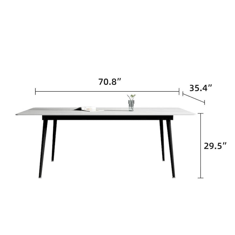 Tavolo da Pranzo Rettangolare con Piano in Pietra e Base in Acciaio al Carbonio - 70,8W