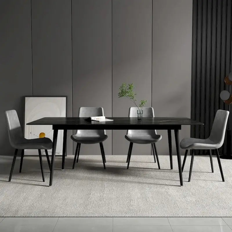 Tavolo da Pranzo Rettangolare con Piano in Pietra e Base in Acciaio al Carbonio - 70,8W