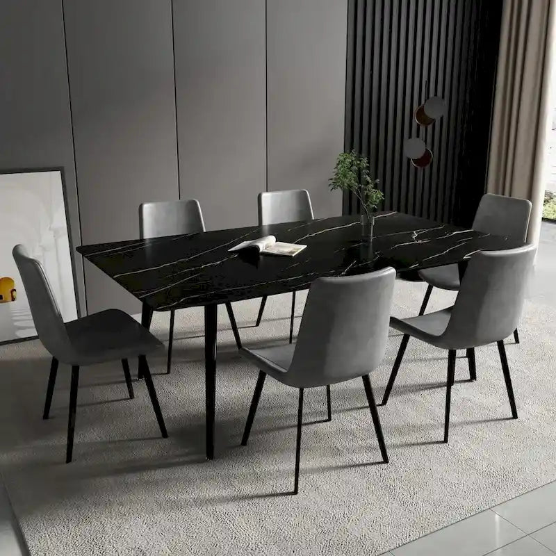Tavolo da Pranzo Rettangolare con Piano in Pietra e Base in Acciaio al Carbonio - 70,8W