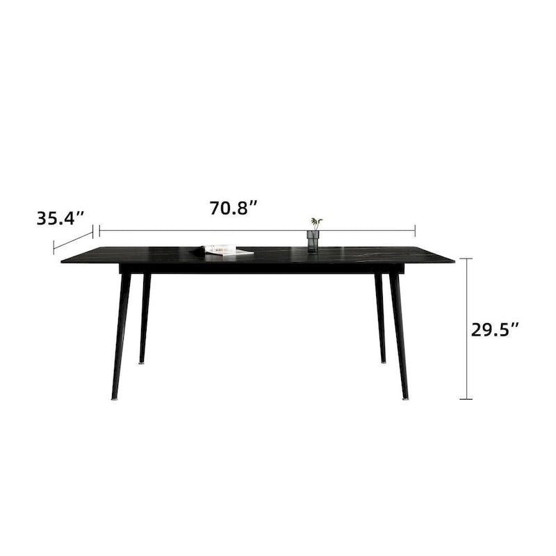 Tavolo da Pranzo Rettangolare con Piano in Pietra e Base in Acciaio al Carbonio - 70,8W