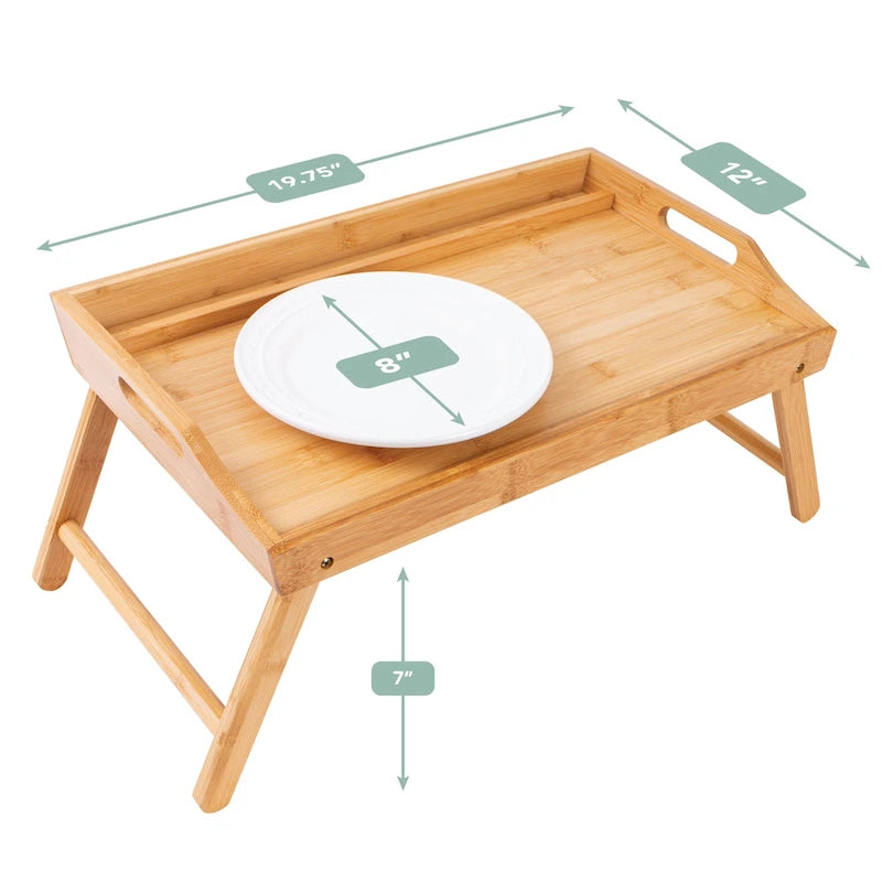 Vassoio da letto multimediale in bambù con supporto per tablet e gambe pieghevoli - 50 cm L