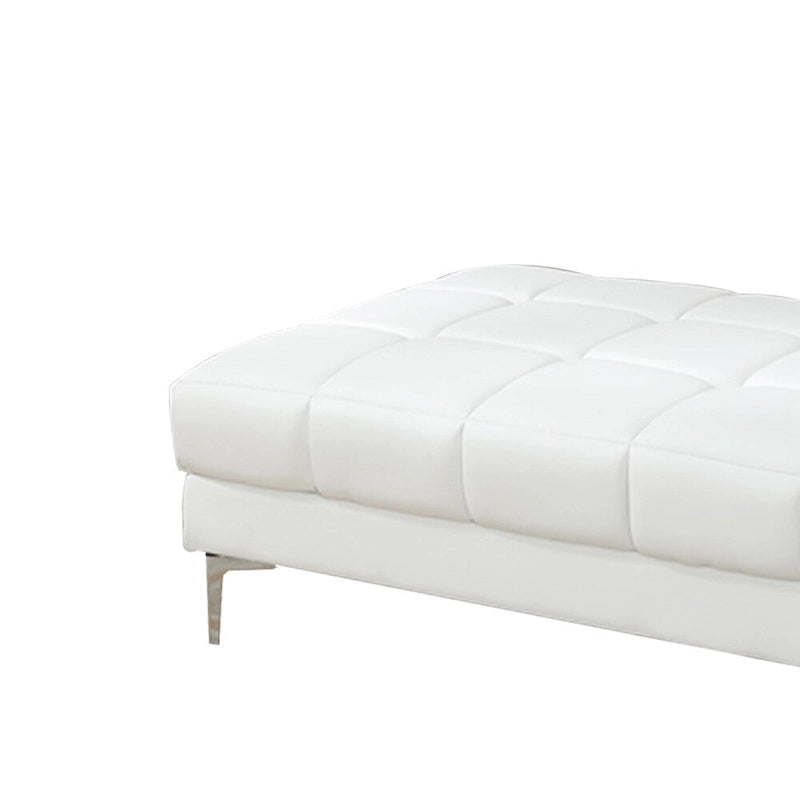 Pouf rettangolare trapuntato in pelle rigenerata bianca