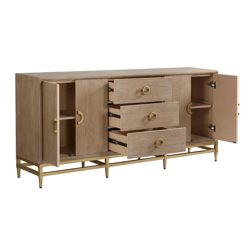 Credenza coloniale con 4 ante e 3 cassetti - Rovere anticato