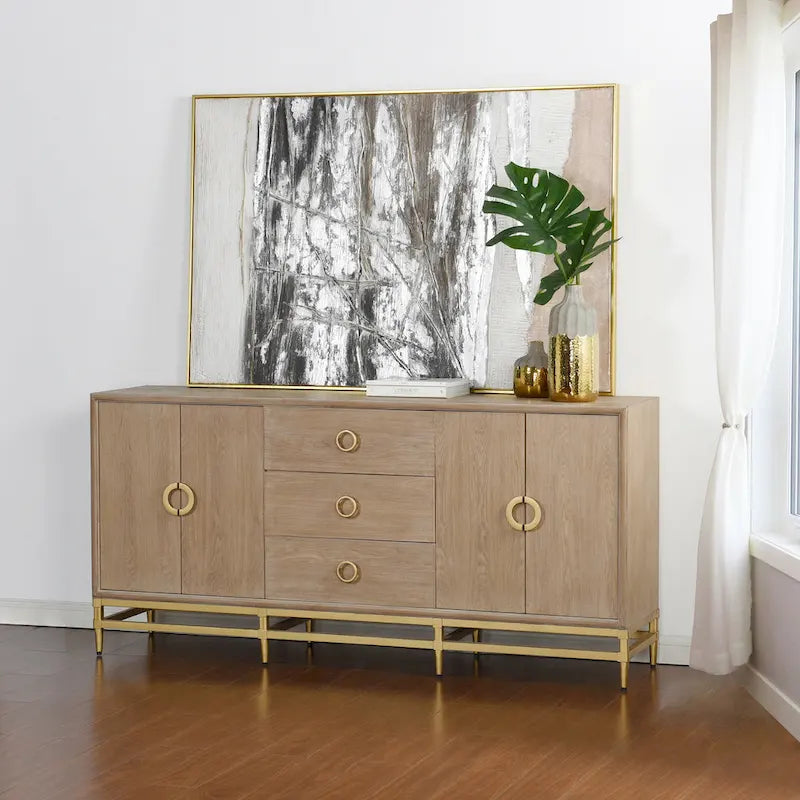 Credenza coloniale con 4 ante e 3 cassetti - Rovere anticato