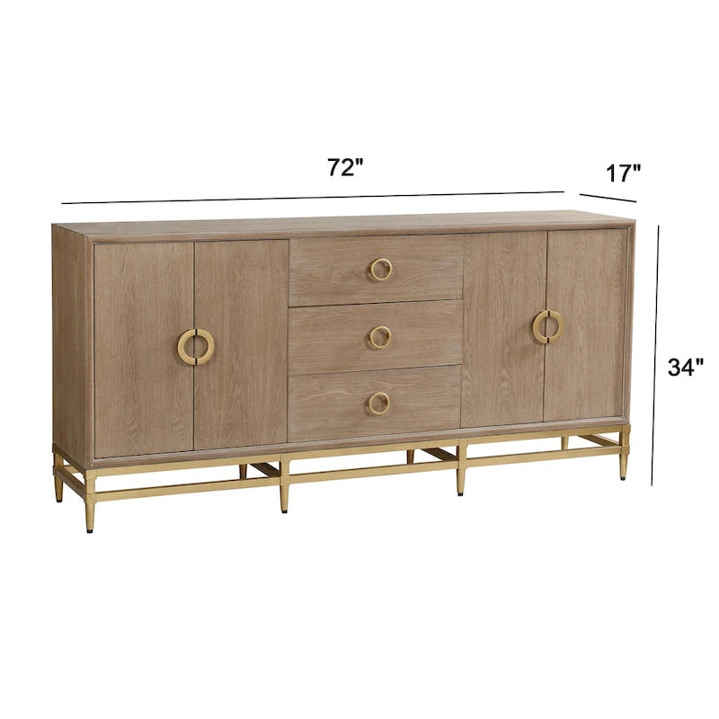 Credenza coloniale con 4 ante e 3 cassetti - Rovere anticato