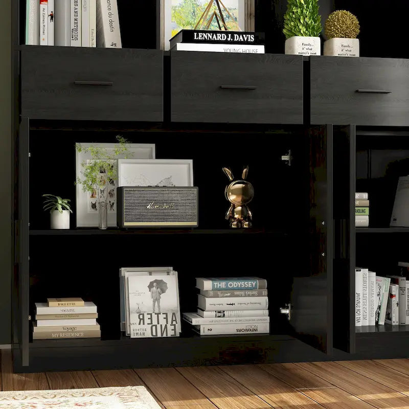 Libreria Nera con 4 Ante, 4 Cassetti e Ripiani Contenitori - 78,7A