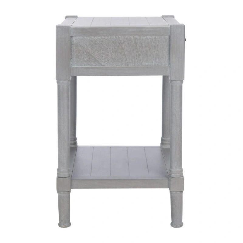 Tavolino d'appoggio con 1 cassetto, ripiano geometrico e gambe tornite - 19L x 16P x 26A