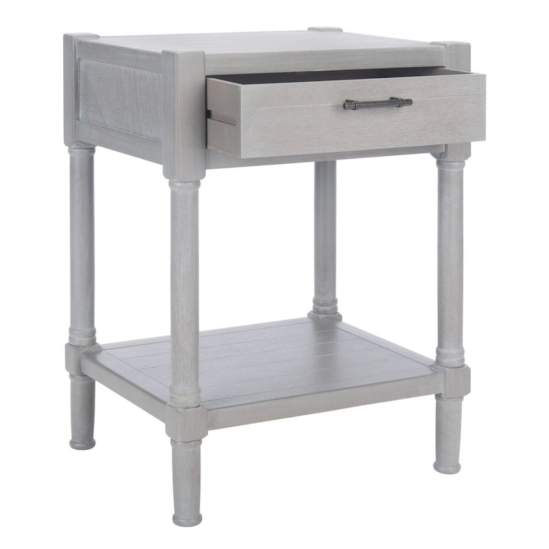 Tavolino d'appoggio con 1 cassetto, ripiano geometrico e gambe tornite - 19L x 16P x 26A
