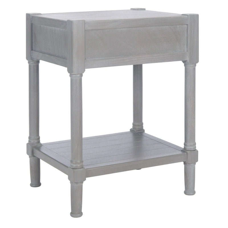 Tavolino d'appoggio con 1 cassetto, ripiano geometrico e gambe tornite - 19L x 16P x 26A