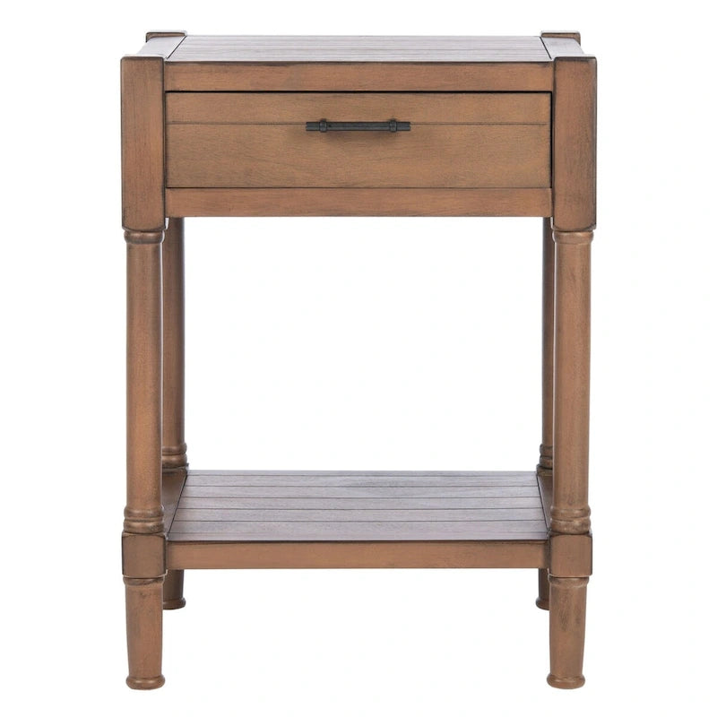Tavolino d'appoggio con 1 cassetto, ripiano geometrico e gambe tornite - 19L x 16P x 26A