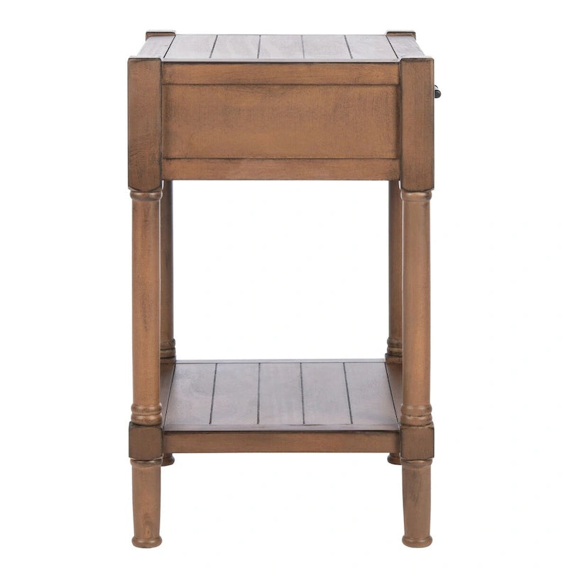 Tavolino d'appoggio con 1 cassetto, ripiano geometrico e gambe tornite - 19L x 16P x 26A