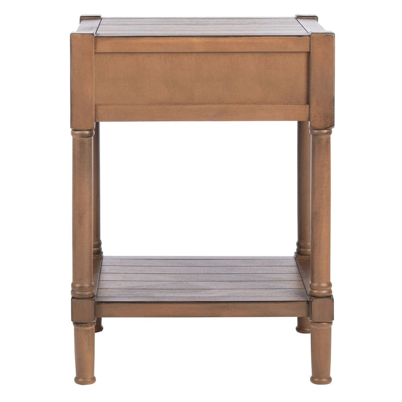 Tavolino d'appoggio con 1 cassetto, ripiano geometrico e gambe tornite - 19L x 16P x 26A