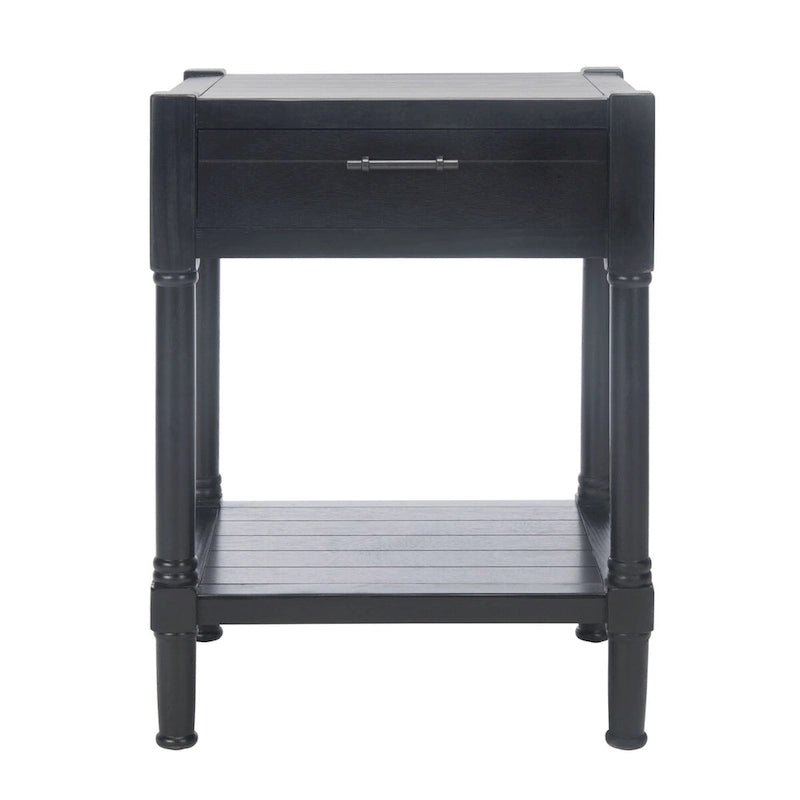 Tavolino d'appoggio con 1 cassetto, ripiano geometrico e gambe tornite - 19L x 16P x 26A
