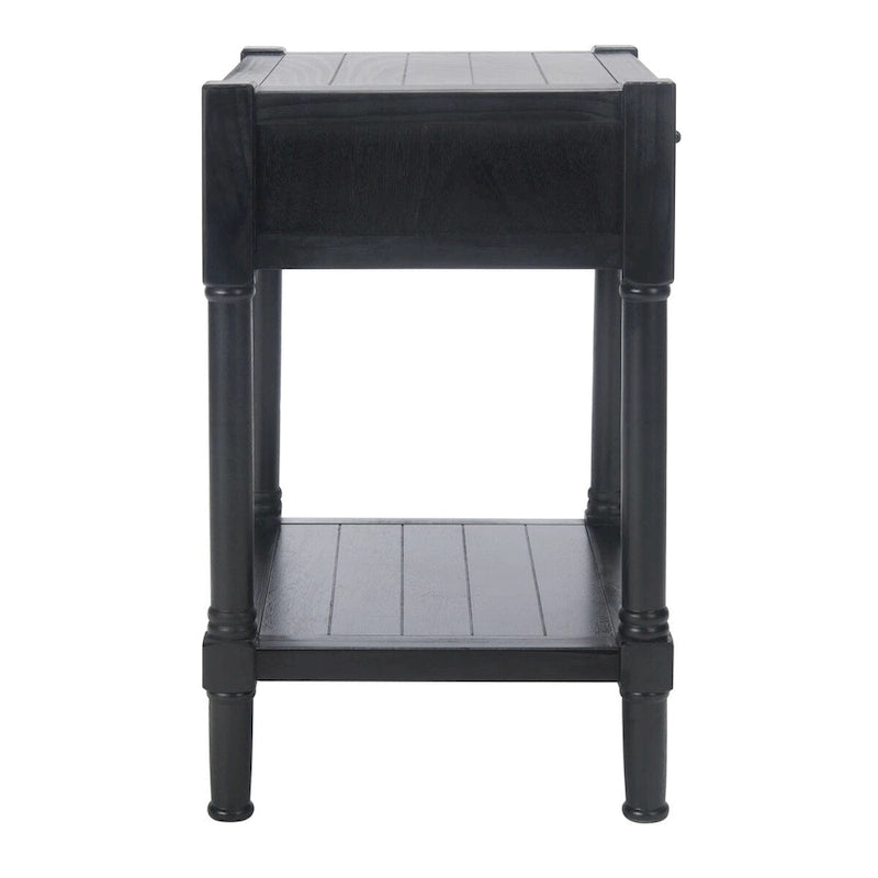 Tavolino d'appoggio con 1 cassetto, ripiano geometrico e gambe tornite - 19L x 16P x 26A
