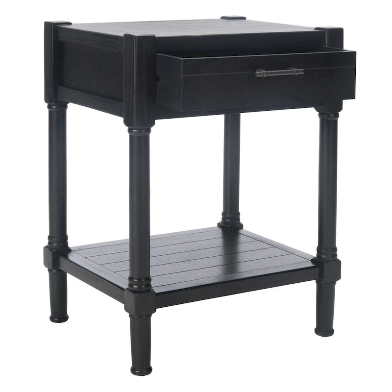 Tavolino d'appoggio con 1 cassetto, ripiano geometrico e gambe tornite - 19L x 16P x 26A