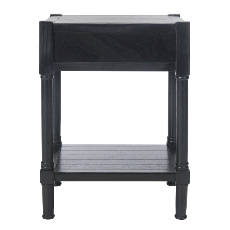 Tavolino d'appoggio con 1 cassetto, ripiano geometrico e gambe tornite - 19L x 16P x 26A