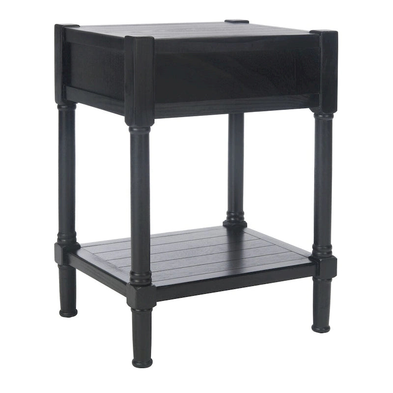 Tavolino d'appoggio con 1 cassetto, ripiano geometrico e gambe tornite - 19L x 16P x 26A
