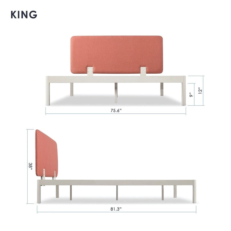 Letto con piattaforma in metallo imbottito con testiera in schiuma