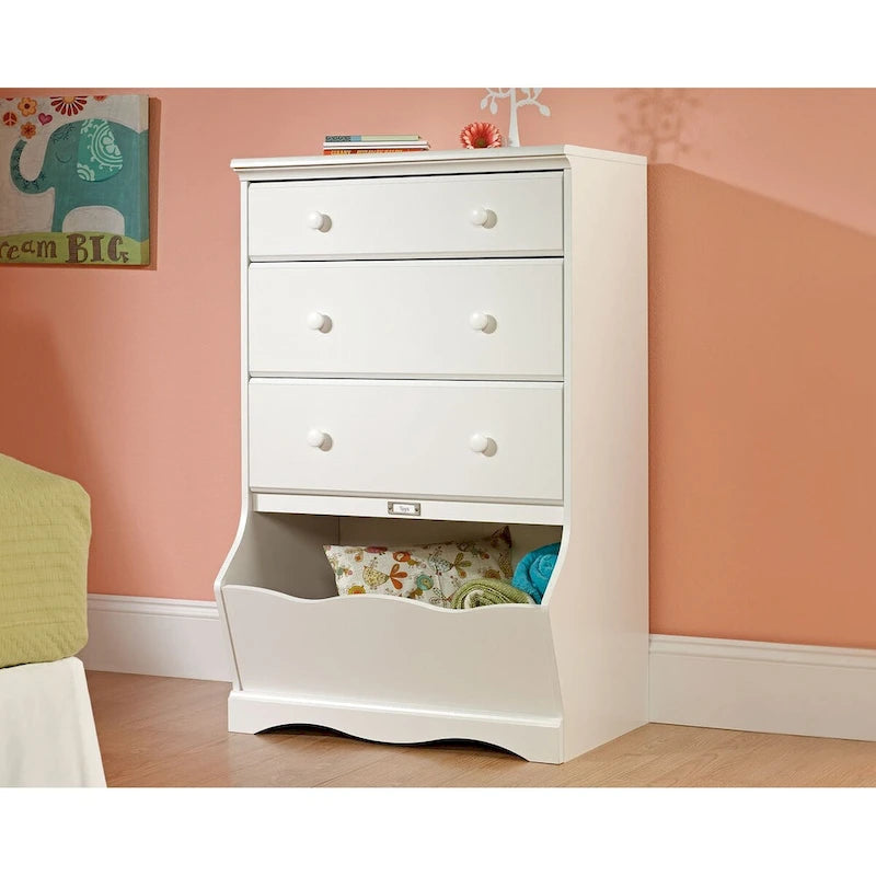 Cassettiera a 3 cassetti per bambini con cesto portaoggetti - Bianco tenue