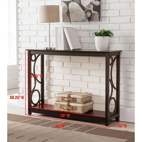 Tavolo console in legno di ciliegio scuro con ripiano portaoggetti - 42L