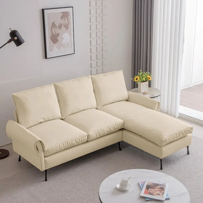 Divano Sezionale a L con Chaise Reversibile - Similpelle Beige