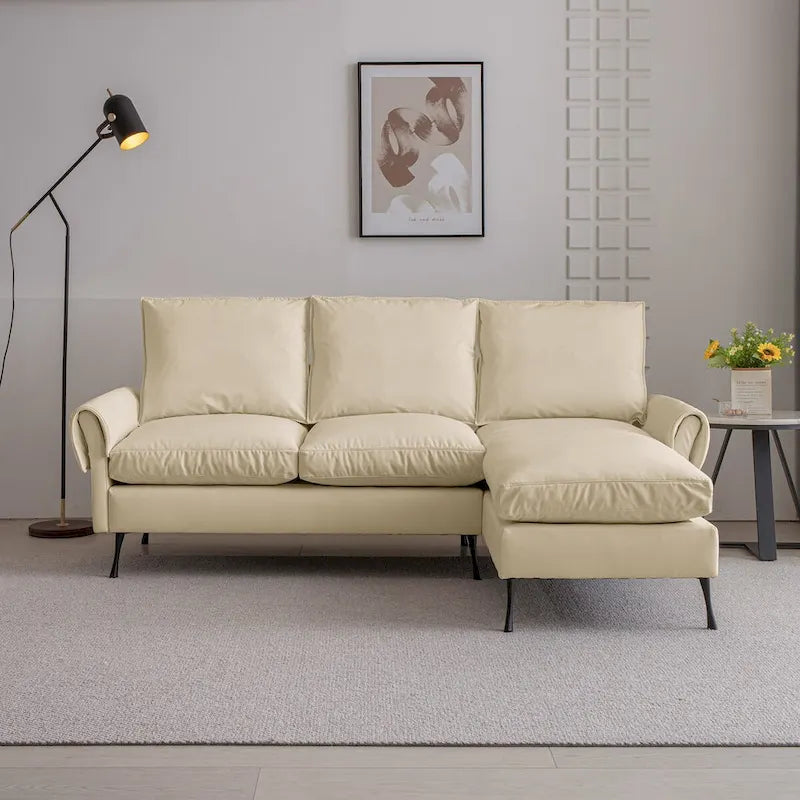 Divano Sezionale a L con Chaise Reversibile - Similpelle Beige